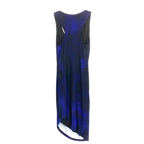 Aidan Mattox Sz 2 Blue Black Abstract Print Draped Neck Dress Asymmetric Hemline - Picture 9 of 9